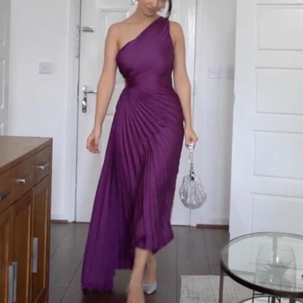MANGO PURPLE ASYMMETRICAL PLEATED DRESS - As Seen on TikTok Viral Blogger Dress